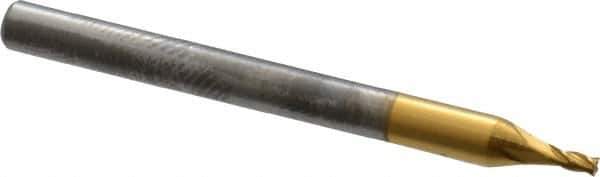 Atrax - 3/64", 9/64" LOC, 1/8" Shank Diam, 1-1/2" OAL, 4 Flute, Solid Carbide Square End Mill - Single End, TiN Finish, Spiral Flute, 30° Helix, Centercutting, Right Hand Cut, Right Hand Flute - Eagle Tool & Supply