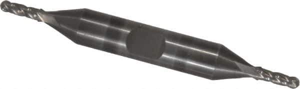 Atrax - 1/8" Diam, 3/8" LOC, 4 Flute Solid Carbide Ball End Mill - Uncoated, Double End, 3" OAL, 3/8" Shank Diam - Eagle Tool & Supply