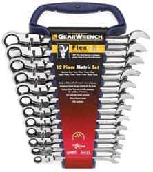 GearWrench - 12 Piece, 8mm to 19mm, Ratcheting Combination Wrench Set - Metric Measurement Standard, Chrome Finish, Comes in Tray - Eagle Tool & Supply