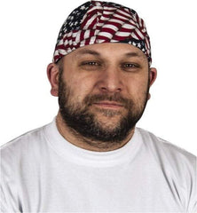 OccuNomix - Size Universal Cooling Tie Hat - Cotton, Tie Closure, Blue, Red & White, Flag Pattern - Eagle Tool & Supply