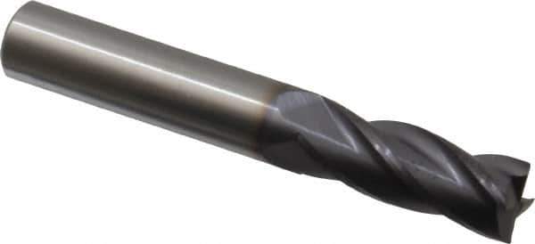 Made in USA - 3/8", 1" LOC, 3/8" Shank Diam, 2-1/2" OAL, 4 Flute, Solid Carbide Square End Mill - Single End, TiAlN Finish, Spiral Flute, 30° Helix, Centercutting, Right Hand Cut, Right Hand Flute - Eagle Tool & Supply
