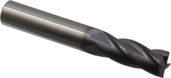 Made in USA - 3/8", 1" LOC, 3/8" Shank Diam, 2-1/2" OAL, 4 Flute, Solid Carbide Square End Mill - Single End, TiAlN Finish, Spiral Flute, 30° Helix, Centercutting, Right Hand Cut, Right Hand Flute - Eagle Tool & Supply