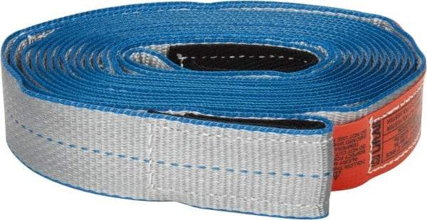 Lift-All - 20' Long x 2" Wide, 5,300 Lb Basket Capacity, 5,300 Lb Vertical Capacity, 1 Ply, Nylon Web Sling - Silver (Color) with Blue Edges - Eagle Tool & Supply