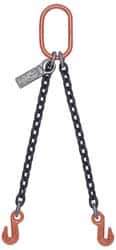 Lift-All - 5' Long x 4-1/2" Wide, 15,200 Lb Basket Capacity, Alloy Steel Web Sling - 15,200 Lb Choker Capacity, DOG Chain Sling, 3/8" Diam Chain, Natural, Double Style - Eagle Tool & Supply