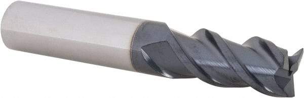Iscar - 1/2", 1" LOC, 1/2" Shank Diam, 3" OAL, 3 Flute, Solid Carbide Square End Mill - Single End, TiAlN Finish, Spiral Flute, 45° Helix, Right Hand Cut, Right Hand Flute - Eagle Tool & Supply