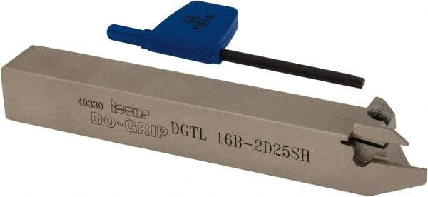 Iscar - External Thread, 1/2" Max Depth of Cut, 1.9mm Min Groove Width, 120mm OAL, Left Hand Indexable Grooving Cutoff Toolholder - 16mm Shank Height x 16mm Shank Width, DG.. Insert Style, DGT Toolholder Style, Series Do-Grip - Eagle Tool & Supply