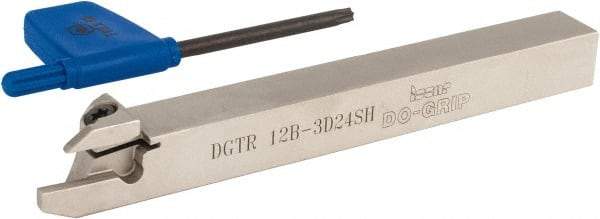 Iscar - External Thread, 0.94mm Max Cut of Depth, 3mm Min Groove Width, 120mm OAL, Right Hand Indexable Grooving Cutoff Toolholder - 12mm Shank Height x 12mm Shank Width, DGN/DGR Insert Style, DGT Toolholder Style, Series Do Grip - Eagle Tool & Supply