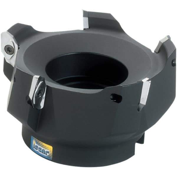 Iscar - 4 Inserts, 4" Cut Diam, 1-1/2" Arbor Diam, 0.622" Max Depth of Cut, Indexable Square-Shoulder Face Mill - 0/90° Lead Angle, 2-1/4" High, HM90 APCR 1605 Insert Compatibility, Through Coolant, Series Helialu - Eagle Tool & Supply