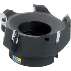Iscar - 4 Inserts, 4" Cut Diam, 1-1/2" Arbor Diam, 0.622" Max Depth of Cut, Indexable Square-Shoulder Face Mill - 0/90° Lead Angle, 2-1/4" High, HM90 APCR 1605 Insert Compatibility, Through Coolant, Series Helialu - Eagle Tool & Supply