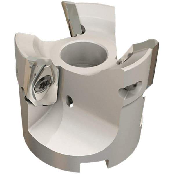 Iscar - 3 Inserts, 80mm Cut Diam, 27mm Arbor Diam, 15.8mm Max Depth of Cut, Indexable Square-Shoulder Face Mill - 0/90° Lead Angle, 50mm High, HM90 APCR 1605 Insert Compatibility, Through Coolant, Series Helialu - Eagle Tool & Supply