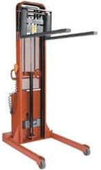 Wesco Industrial Products - 2,000 Lb Capacity, 64" Lift Height, Battery Operated Lift - 1-1/2" Lowered Height, 15" Load Center, 25" Fork Length, 26" Overall Width - Eagle Tool & Supply