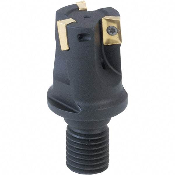 Iscar - 1" Cut Diam, 0.394" Max Depth of Cut, 1.22" OAL, Indexable Square Shoulder End Mill - APCR/APCT/APKR/APKT/APKW/HM90APCT/HM90APKT/HM90APKW 1003 Inserts, M12 Modular Connection, 90° Lead Angle, Through Coolant, Series Heli2000 - Eagle Tool & Supply