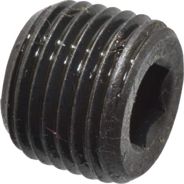 Made in USA - 1/8-27, 5/16" OAL, Alloy Steel Socket Pressure Plug - Uncoated, 3/4" Taper per Foot, 3/16" Hex Key - Eagle Tool & Supply