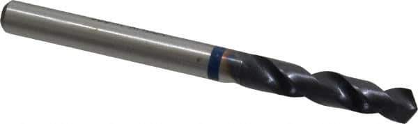 Accupro - #7 120° Spiral Flute Cobalt Screw Machine Drill Bit - TiAlN Finish, Right Hand Cut, 26mm Flute Length, 62mm OAL, Faceted Point, Straight Shank - Eagle Tool & Supply