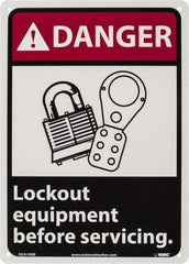 NMC - "Danger - Lock Out Equipment Before Servicing", 14" Long x 10" Wide, Rigid Plastic Safety Sign - Rectangle, 0.05" Thick, Use for Accident Prevention - Eagle Tool & Supply