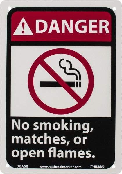 NMC - "Danger - No Smoking, Matches or Open Flames", 10" Long x 7" Wide, Rigid Plastic Safety Sign - Rectangle, 0.05" Thick, Use for Accident Prevention - Eagle Tool & Supply