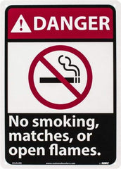 NMC - "Danger - No Smoking, Matches or Open Flames", 14" Long x 10" Wide, Rigid Plastic Safety Sign - Rectangle, 0.05" Thick, Use for Accident Prevention - Eagle Tool & Supply