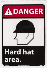 NMC - "Danger - Hard Hat Area", 14" Long x 10" Wide, Pressure-Sensitive Vinyl Safety Sign - Rectangle, 0.004" Thick, Use for Accident Prevention - Eagle Tool & Supply