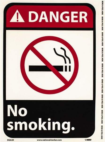 NMC - "Danger - No Smoking", 10" Long x 7" Wide, Pressure-Sensitive Vinyl Safety Sign - Rectangle, 0.004" Thick, Use for Accident Prevention - Eagle Tool & Supply