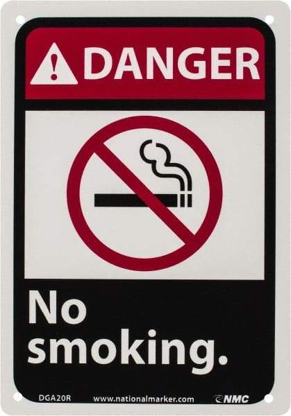 NMC - "Danger - No Smoking", 10" Long x 7" Wide, Rigid Plastic Safety Sign - Rectangle, 0.05" Thick, Use for Accident Prevention - Eagle Tool & Supply