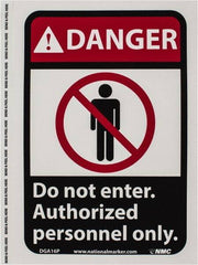 NMC - "Danger - Do Not Enter - Authorized Personnel Only", 10" Long x 7" Wide, Pressure-Sensitive Vinyl Safety Sign - Rectangle, 0.004" Thick, Use for Security & Admittance - Eagle Tool & Supply