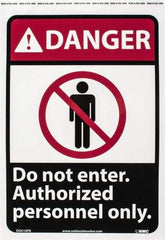 NMC - "Danger - Do Not Enter - Authorized Personnel Only", 14" Long x 10" Wide, Pressure-Sensitive Vinyl Safety Sign - Rectangle, 0.004" Thick, Use for Security & Admittance - Eagle Tool & Supply