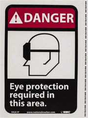 NMC - "Danger - Eye Protection Required in This Area", 10" Long x 7" Wide, Pressure-Sensitive Vinyl Safety Sign - Rectangle, 0.004" Thick, Use for Accident Prevention - Eagle Tool & Supply