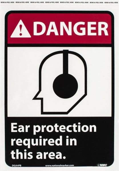 NMC - "Danger - Ear Protection Required in This Area", 14" Long x 10" Wide, Pressure-Sensitive Vinyl Safety Sign - Rectangle, 0.004" Thick, Use for Accident Prevention - Eagle Tool & Supply