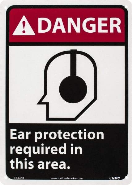 NMC - "Danger - Ear Protection Required in This Area", 14" Long x 10" Wide, Rigid Plastic Safety Sign - Rectangle, 0.05" Thick, Use for Accident Prevention - Eagle Tool & Supply