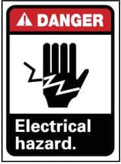 NMC - "Danger - Electrical Hazard", 14" Long x 10" Wide, Pressure-Sensitive Vinyl Safety Sign - Rectangle, 0.004" Thick, Use for Accident Prevention - Eagle Tool & Supply