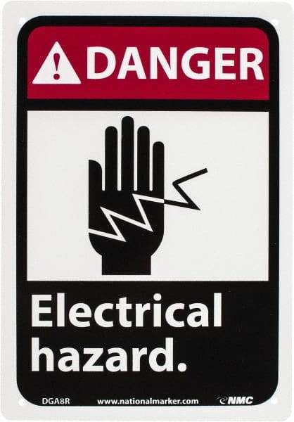 NMC - "Danger - Electrical Hazard", 10" Long x 7" Wide, Rigid Plastic Safety Sign - Rectangle, 0.05" Thick, Use for Accident Prevention - Eagle Tool & Supply