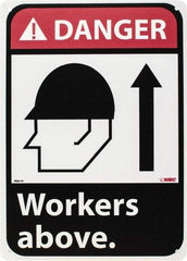 NMC - "Danger - Workers Above", 14" Long x 10" Wide, Rigid Plastic Safety Sign - Rectangle, 0.05" Thick, Use for Accident Prevention - Eagle Tool & Supply