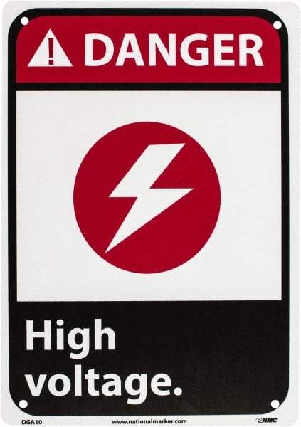 NMC - "Danger - High Voltage", 10" Long x 7" Wide, Rigid Plastic Safety Sign - Rectangle, 0.05" Thick, Use for Accident Prevention - Eagle Tool & Supply