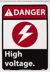 NMC - "Danger - High Voltage", 14" Long x 10" Wide, Pressure-Sensitive Vinyl Safety Sign - Rectangle, 0.004" Thick, Use for Accident Prevention - Eagle Tool & Supply