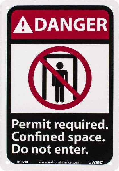 NMC - "Danger - Permit Required - Confined Space - Do Not Enter", 10" Long x 7" Wide, Rigid Plastic Safety Sign - Rectangle, 0.05" Thick, Use for Accident Prevention - Eagle Tool & Supply