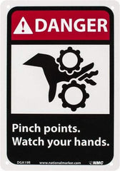 NMC - "Danger - Pinch Points - Watch Your Hands", 10" Long x 7" Wide, Rigid Plastic Safety Sign - Rectangle, 0.05" Thick, Use for Accident Prevention - Eagle Tool & Supply