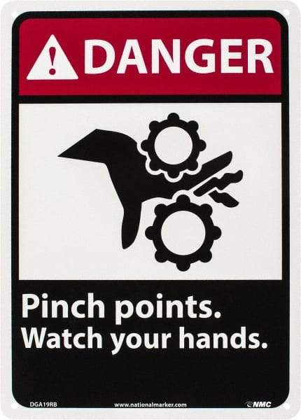 NMC - "Danger - Pinch Points - Watch Your Hands", 14" Long x 10" Wide, Rigid Plastic Safety Sign - Rectangle, 0.05" Thick, Use for Accident Prevention - Eagle Tool & Supply