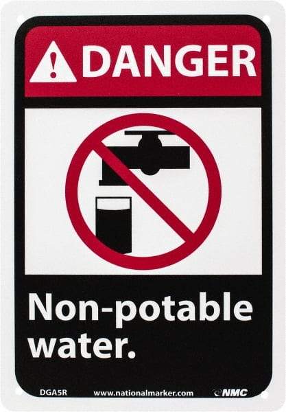 NMC - "Danger - Non-Potable Water", 10" Long x 7" Wide, Rigid Plastic Safety Sign - Rectangle, 0.05" Thick, Use for Restroom, Janitorial & Housekeeping - Eagle Tool & Supply