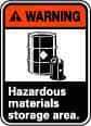 NMC - "Warning - Hazardous Material Storage Area", 14" Long x 10" Wide, Pressure-Sensitive Vinyl Safety Sign - Rectangle, 0.004" Thick, Use for Hazardous Materials - Eagle Tool & Supply