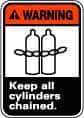 NMC - "Warning - Keep All Cylinders Chained", 14" Long x 10" Wide, Pressure-Sensitive Vinyl Safety Sign - Rectangle, 0.004" Thick, Use for Accident Prevention - Eagle Tool & Supply