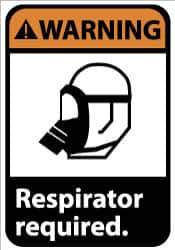 NMC - "Warning - Respirator Required", 10" Long x 7" Wide, Pressure-Sensitive Vinyl Safety Sign - Rectangle, 0.004" Thick, Use for Accident Prevention - Eagle Tool & Supply