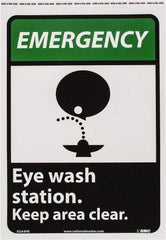 NMC - "Emergency - Eye Wash Station - Keep Area Clear", 14" Long x 10" Wide, Pressure-Sensitive Vinyl Safety Sign - Rectangle, 0.004" Thick, Use for First Aid - Eagle Tool & Supply