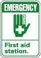 NMC - "Emergency - First Aid Station", 10" Long x 7" Wide, Pressure-Sensitive Vinyl Safety Sign - Rectangle, 0.004" Thick, Use for First Aid - Eagle Tool & Supply