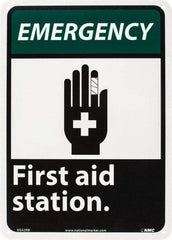 NMC - "Emergency - First Aid Station", 14" Long x 10" Wide, Rigid Plastic Safety Sign - Rectangle, 0.05" Thick, Use for First Aid - Eagle Tool & Supply