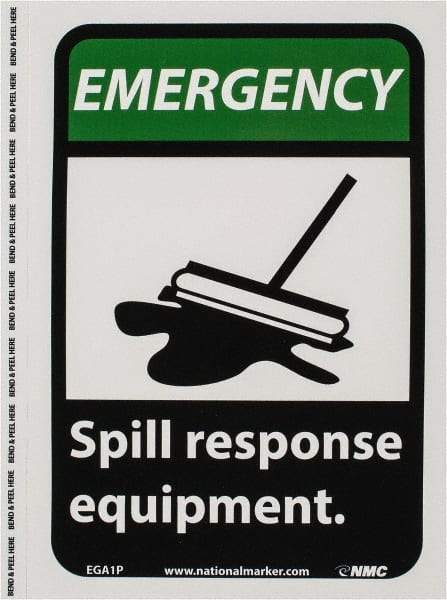 NMC - "Emergency - Spill Response Equipment", 10" Long x 7" Wide, Pressure-Sensitive Vinyl Safety Sign - Rectangle, 0.004" Thick, Use for Accident Prevention - Eagle Tool & Supply