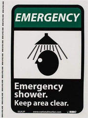 NMC - "Emergency - Emergency Shower - Keep Area Clear", 10" Long x 7" Wide, Pressure-Sensitive Vinyl Safety Sign - Rectangle, 0.004" Thick, Use for First Aid - Eagle Tool & Supply