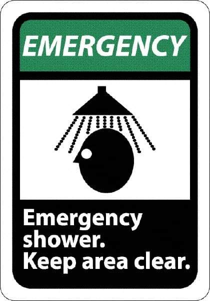 NMC - "Emergency - Emergency Shower - Keep Area Clear", 10" Long x 7" Wide, Rigid Plastic Safety Sign - Rectangle, 0.05" Thick, Use for First Aid - Eagle Tool & Supply