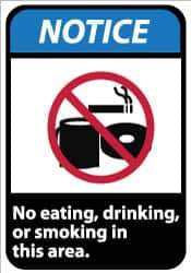 NMC - "Notice - No Eating, Drinking or Smoking in This Area", 14" Long x 10" Wide, Pressure-Sensitive Vinyl Safety Sign - Rectangle, 0.004" Thick, Use for Security & Admittance - Eagle Tool & Supply