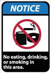 NMC - "Notice - No Eating, Drinking or Smoking in This Area", 10" Long x 7" Wide, Pressure-Sensitive Vinyl Safety Sign - Rectangle, 0.004" Thick, Use for Security & Admittance - Eagle Tool & Supply