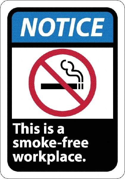 NMC - "Notice - This Is a Smoke-Free Workplace", 10" Long x 7" Wide, Rigid Plastic Safety Sign - Rectangle, 0.05" Thick, Use for Security & Admittance - Eagle Tool & Supply